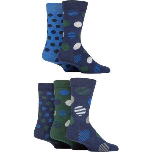 Mens 5 Pair Plain and Patterned Cotton Socks with Gentle Grip Tops Navy / Green Spot 7-11 Mens - SockShop - Modalova