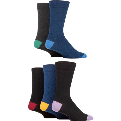 Mens 5 Pair Plain and Patterned Cotton Socks with Gentle Grip Tops Navy / Black Contrast Heel and Toe 7-11 Mens - SockShop - Modalova