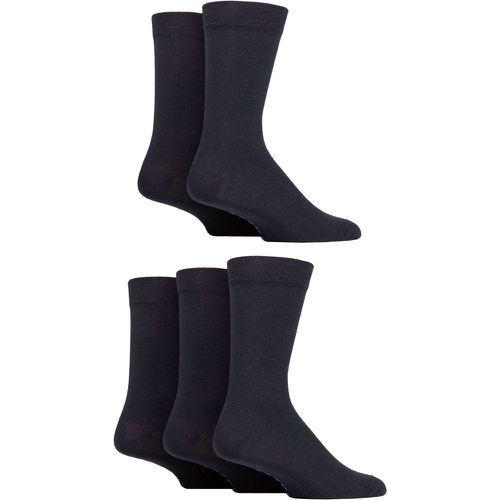Mens 5 Pair Plain and Patterned Cotton Socks with Gentle Grip Tops Navy Plain 7-11 Mens - SockShop - Modalova