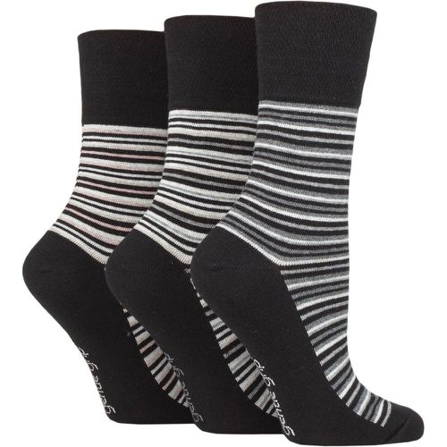 Ladies 3 Pair Cotton Patterned and Striped Socks Varied Stripe 4-8 Ladies - Gentle Grip - Modalova