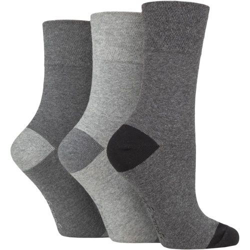 Ladies 3 Pair Cotton Patterned and Striped Socks Contrast Heel and Toe Charcoal / 4-8 Ladies - Gentle Grip - Modalova