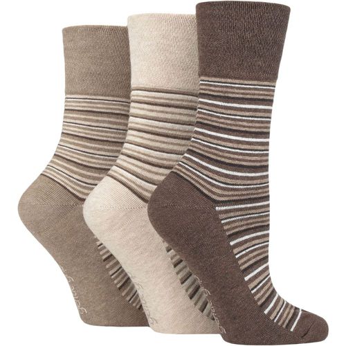 Ladies 3 Pair Cotton Patterned and Striped Socks Varied Stripe / Neutral 4-8 Ladies - Gentle Grip - Modalova