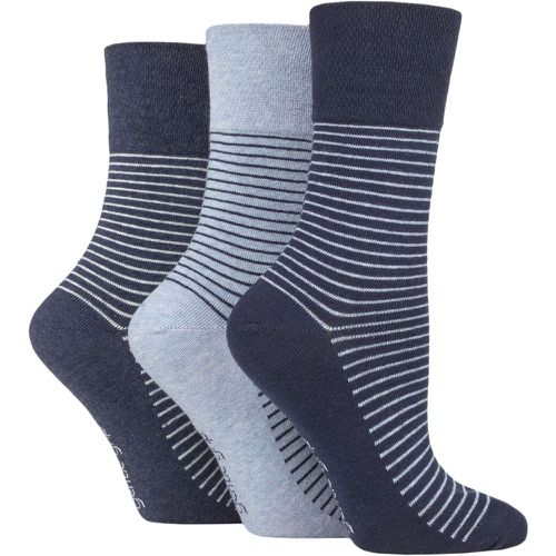 Women's 3 Pair Cotton Patterned and Striped Socks Fine Stripe Navy / Denim 4-8 Ladies - Gentle Grip - Modalova