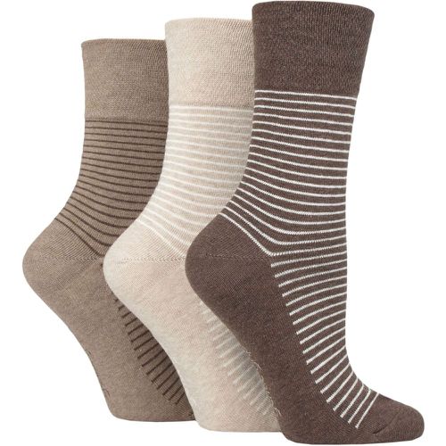 Ladies 3 Pair Cotton Patterned and Striped Socks Fine Stripe / Neutral 4-8 Ladies - Gentle Grip - Modalova