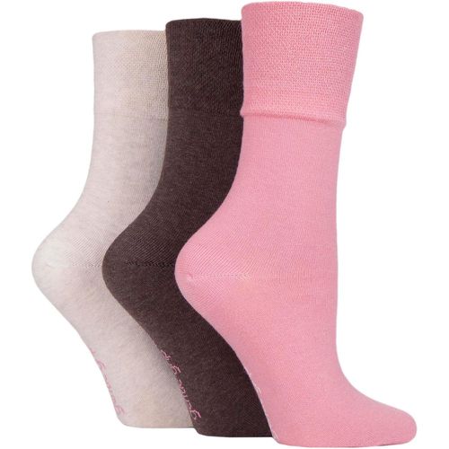 Ladies 3 Pair Plain Cotton Socks Coral / Coffee / Sandstone 4-8 Ladies - Gentle Grip - Modalova