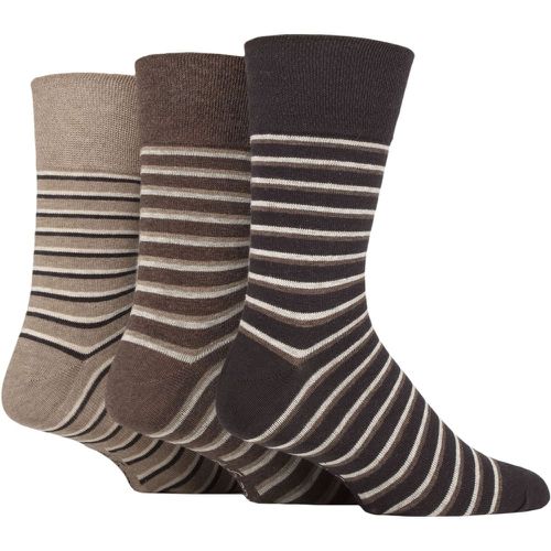 Mens 3 Pair Cotton Argyle Patterned and Striped Socks Varied Stripe / Natural 6-11 Mens - Gentle Grip - Modalova