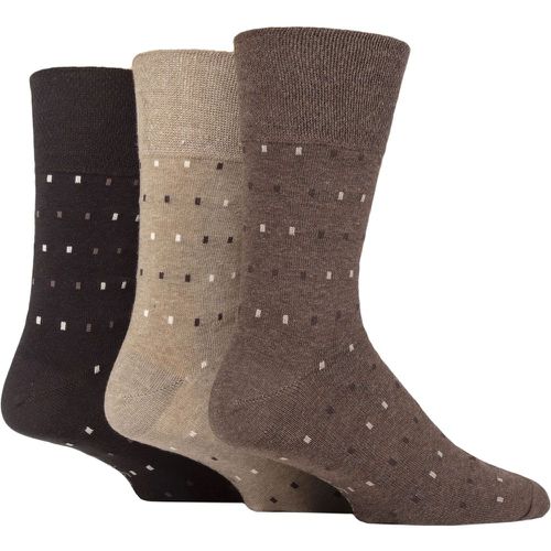Mens 3 Pair Cotton Argyle Patterned and Striped Socks Micro Rectangle / Natural 6-11 - Gentle Grip - Modalova