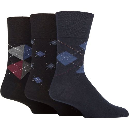 Mens 3 Pair Cotton Argyle Patterned and Striped Socks Argyle Bold / Repeat / Navy 6-11 - Gentle Grip - Modalova