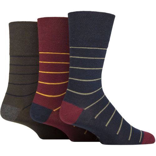 Mens 3 Pair Cotton Argyle Patterned and Striped Socks Simplicity Stripe Burgundy / Navy 6-11 - Gentle Grip - Modalova