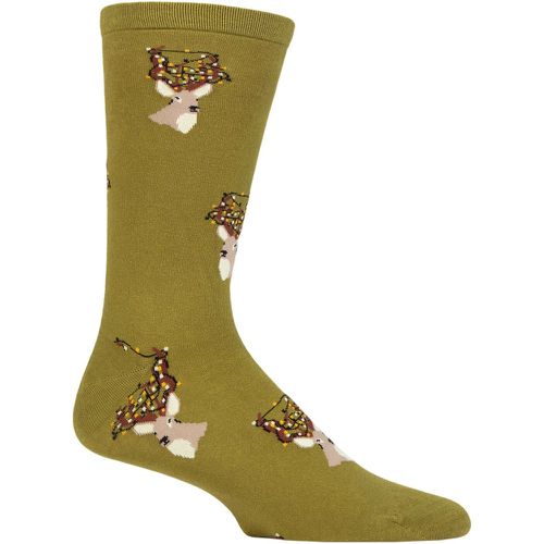 Mens 1 Pair Celyn Christmas Stag Organic Cotton Socks Lichen 7-11 - Thought - Modalova