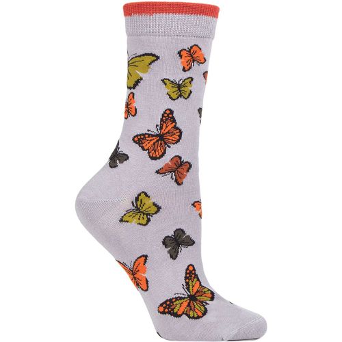 Ladies 1 Pair Butterfly Organic Cotton Socks Pebble 4-7 Ladies - Thought - Modalova