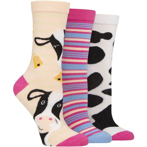 Ladies 3 Pair Wildfeet Cotton Novelty Patterned Socks Cow 4-8 - SockShop - Modalova
