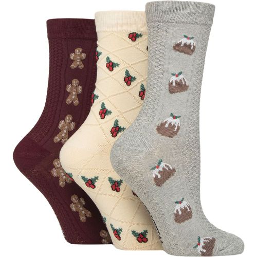 Ladies 3 Pair SOCKSHOP Textured Knit Cotton Christmas Patterned Socks Xmas Pudding / Holly / Gingerbread Man 4-8 - Wildfeet - Modalova