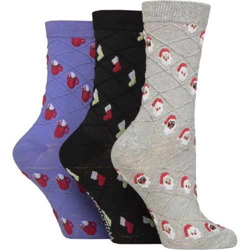 Ladies 3 Pair SOCKSHOP Textured Knit Cotton Christmas Patterned Socks Santa / Stocking / Hot Drink 4-8 - Wildfeet - Modalova