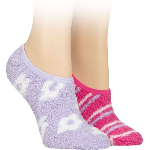 Women's 2 Pair SOCKSHOP Animal and Patterned Cosy Slipper Socks with Grip Flowers / Stripes 4-8 - Wildfeet - Modalova