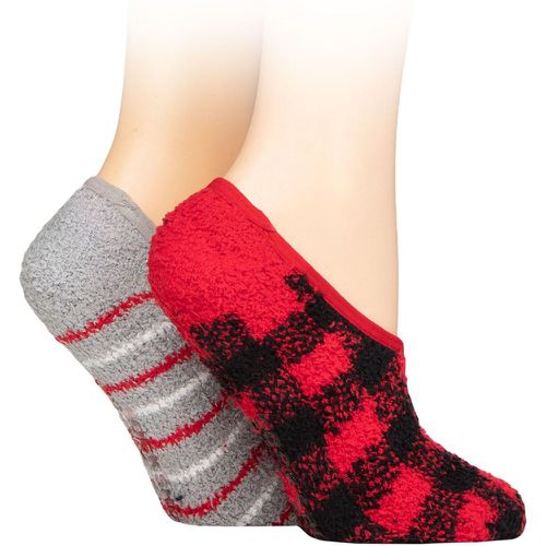 Women's 2 Pair SOCKSHOP Animal and Patterned Cosy Slipper Socks with Grip Red Checker and Stripes 4-8 UK - Wildfeet - Modalova