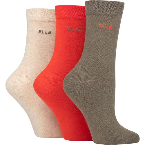 Ladies 3 Pair Plain, Striped and Patterned Cotton Socks with Smooth Toes Rust Plain 4-8 Ladies - Elle - Modalova