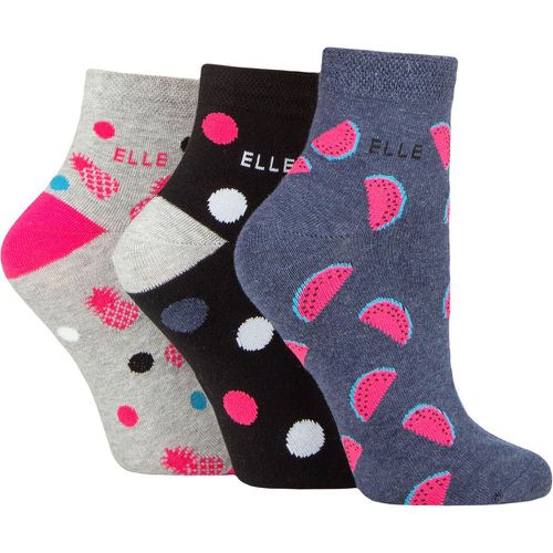 Women's 3 Pair Plain, Striped and Patterned Cotton Anklets with Smooth Toes Fruit Pink 4-8 Ladies - Elle - Modalova