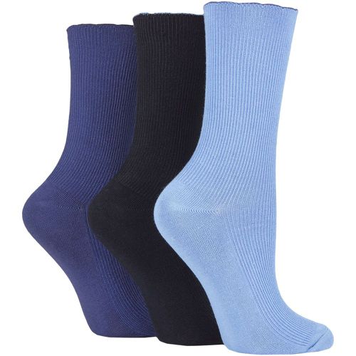 Women's 3 Pair Ribbed Bamboo Socks with Scallop Top Denim 4-8 - Elle - Modalova