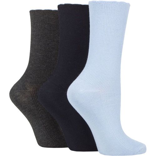 Women's 3 Pair Ribbed Bamboo Socks with Scallop Top Navy / Charc / Kentucky 4-8 Ladies - Elle - Modalova