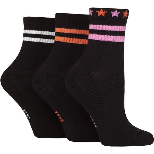 Women's 3 Pair Half Cushion Bamboo Sport Anklet Socks Stripe 4-8 - Elle - Modalova