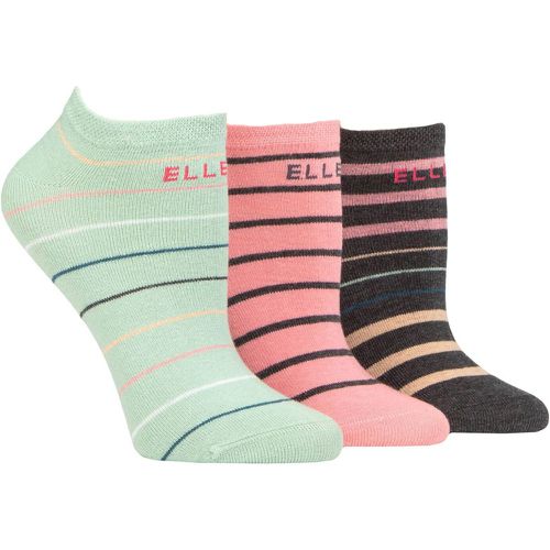Ladies 3 Pair Plain, Stripe and Patterned Cotton No-Show Socks Meadow Stripe 4-8 - Elle - Modalova