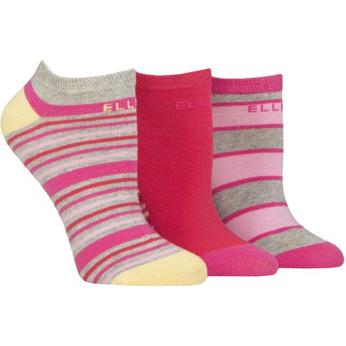 Ladies 3 Pair Elle Plain, Stripe and Patterned Cotton No-Show Socks Cherry Fizz Striped 4-8 - SockShop - Modalova