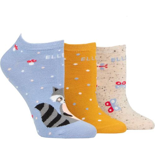 Ladies 3 Pair Plain, Stripe and Patterned Cotton No-Show Socks Bluebell Patterned 4-8 - Elle - Modalova