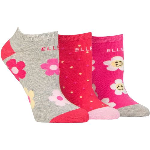 Ladies 3 Pair Elle Plain, Stripe and Patterned Cotton No-Show Socks Cherry Fizz Patterned 4-8 - SockShop - Modalova