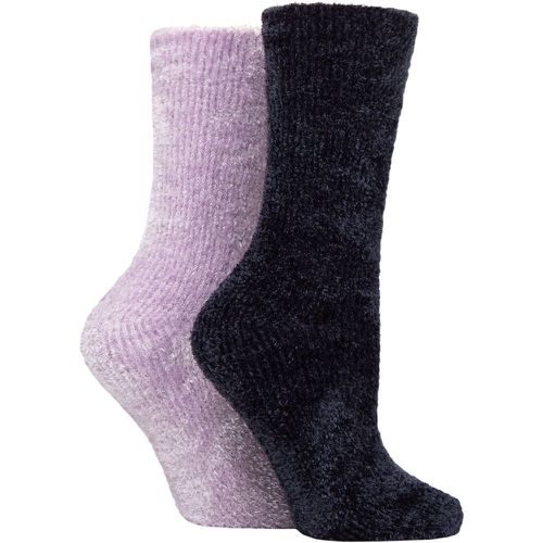 Ladies 2 Pair Chenille Leisure Socks Mauve / Charcoal 4-8 Ladies - Elle - Modalova