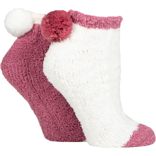 Ladies 2 Pair Cable Cosy Anklet Socks with Pom Poms Mauvewood 4-8 Ladies - Elle - Modalova