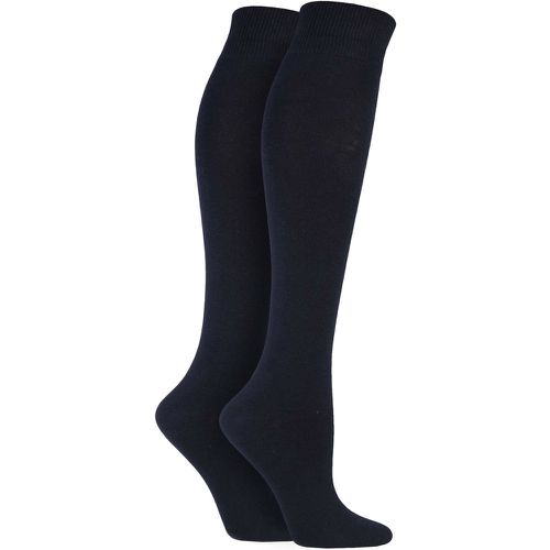 Women's 2 Pair Plain and Striped Cotton Knee Highs Navy - Elle - Modalova