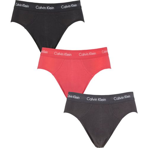 Mens 3 Pack Cotton Stretch Hip Briefs Black / Coral / Phantom Extra Small - Calvin Klein - Modalova
