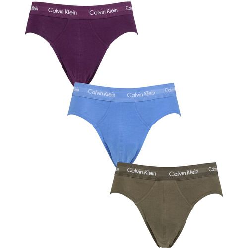 Mens 3 Pack Cotton Stretch Hip Briefs Cheshire Purple / Active Blue / Army S - Calvin Klein - Modalova