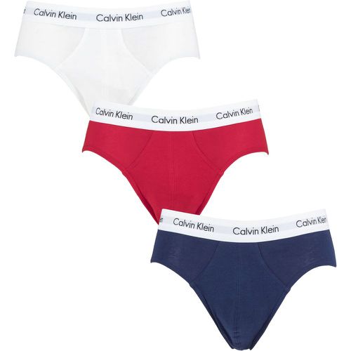Mens 3 Pack Cotton Stretch Hip Briefs White / Red Ginger / Pyro Blue Extra Large - Calvin Klein - Modalova