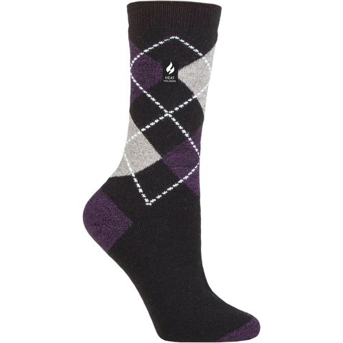 Women's 1 Pair SOCKSHOP 1.0 TOG Ultralite Striped, Argyle & Patterned Socks Valletta Argyle Black / Purple 4-8 Ladies - Heat Holders - Modalova