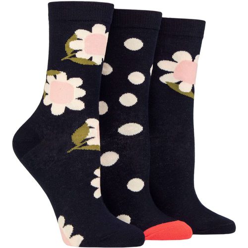 Ladies 3 Pair Patterned Cotton Socks Navy Flowers 4-8 Ladies - Caroline Gardner - Modalova
