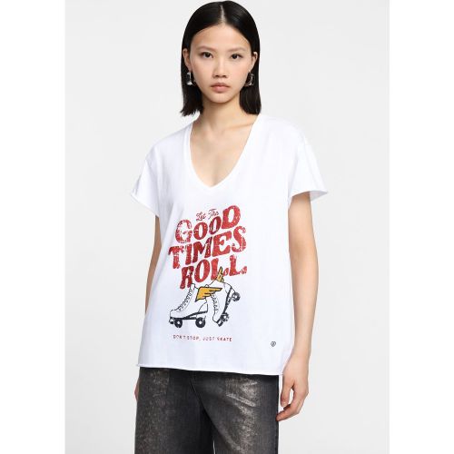 T-shirt stampata con scollo a V - Please - Modalova