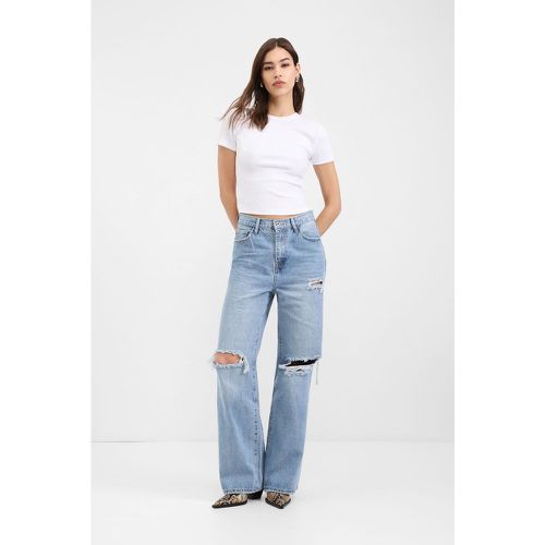 Jeans straight effetto délavé in puro cotone con abrasioni - Please - Modalova