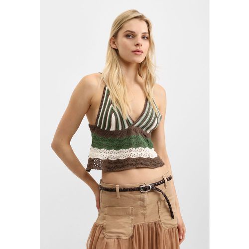 Top cropped ricamato fantasia rigata multicolor con bretelline - Please - Modalova