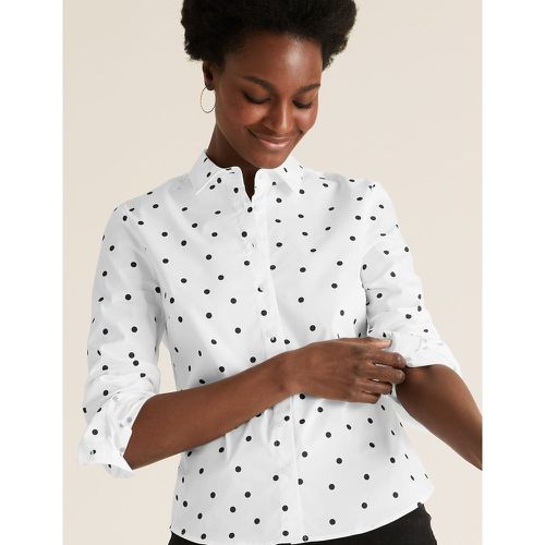 Cotton Polka Dot Fitted Long Sleeve Shirt cream - Marks & Spencer - Modalova