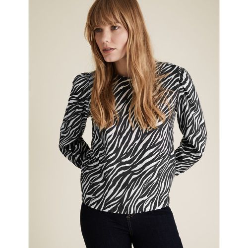 Zebra Print Round Neck Long Sleeve Blouse black - Marks & Spencer - Modalova