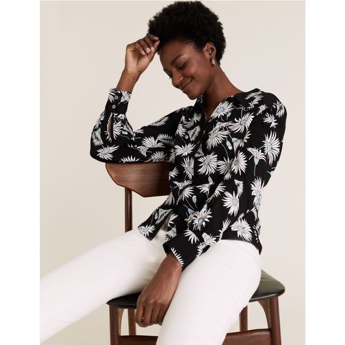 Crepe Floral Fitted Long Sleeve Shirt black - Marks & Spencer - Modalova