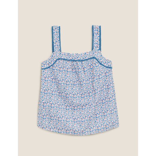 Pure Cotton Floral Square Neck Vest Top blue - Marks & Spencer - Modalova