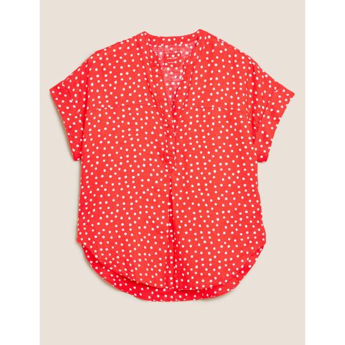 Pure Linen Polka Dot Short Sleeve Blouse orange - Marks & Spencer - Modalova