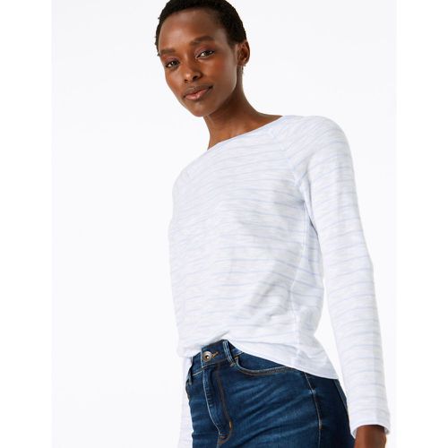 Pure Cotton Striped Long Sleeve Top blue - Marks & Spencer - Modalova