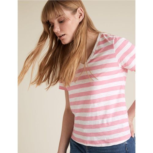 Pure Cotton Striped Straight Fit T-Shirt pink - Marks & Spencer - Modalova