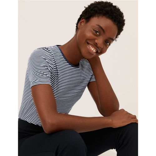 Cotton Rich Striped Fitted T-Shirt navy - Marks & Spencer - Modalova