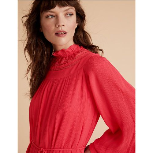 Lace Insert High Neck Waisted Dress red - Marks & Spencer - Modalova