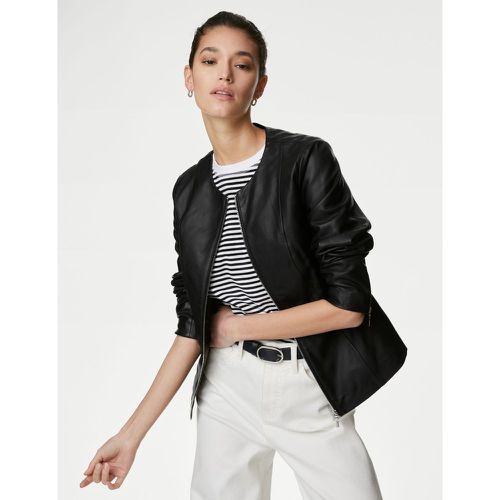 Leather Collarless Jacket black - Marks & Spencer - Modalova